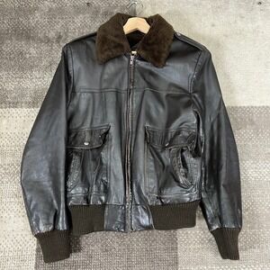Vintage Harewind Brown Leather Bomber Jacket Sherpa Lined Mens Size 38 M G-1